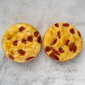 Round italian focaccia tomato