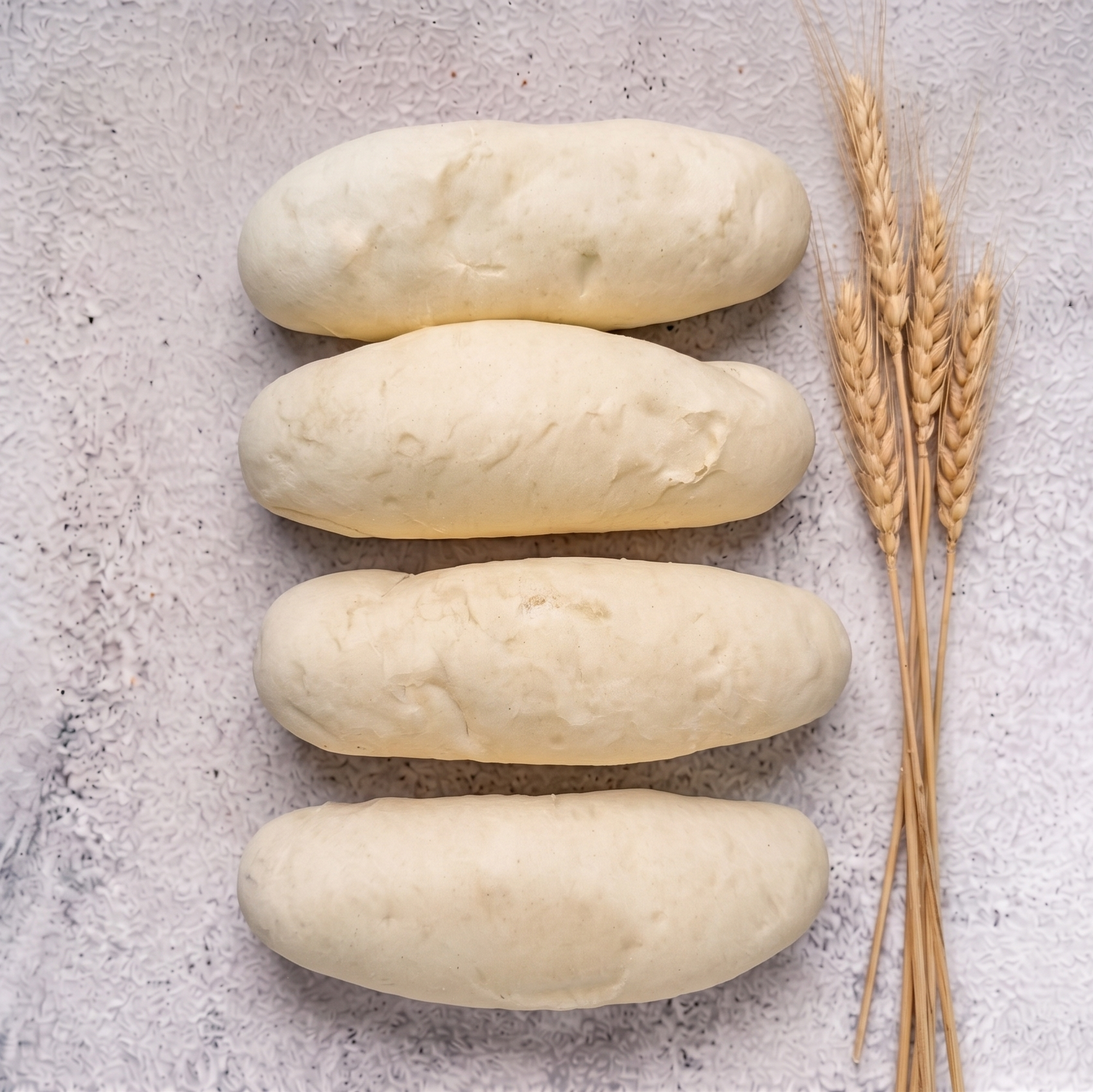 Four panini with wheat stalks on a textured surface
